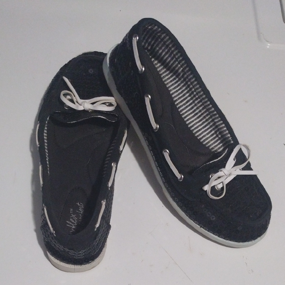 Dexflex Comfort Black and White Sequin Slip On Flats​